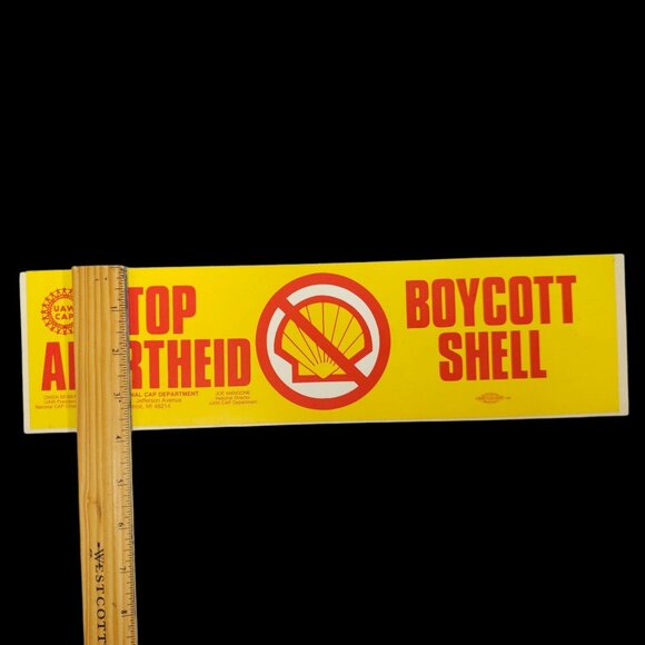 UAW CAP Stop Apartheid Boycott Shell Bumper Sticker 14" x 3.75" Vintage 80's NOS - Picture 4 of 6